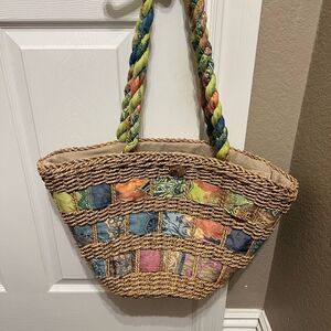 Vintage Capelli Straworld Large Straw Bag With Closing Zipper Fabric Interior &